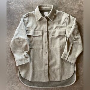 Light Grey Green Oversized Shacket Button-Up Shirt